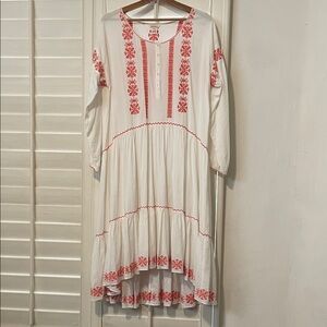 Sundance White Dress with Red Floral Accents